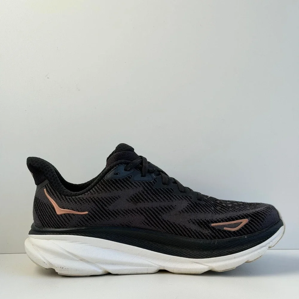 Hoka Clifton 9 Women 8 Black Rose Gold Road Running Shoes Cushion Comfort Gym